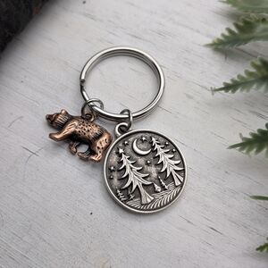 Mountain & Bear Charm Keychain / Forest Trees Nature